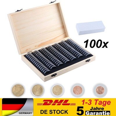 Holz Münzen Displays Aufbewahrungsbox Organizer Mit 100 Kapseln Container Samml