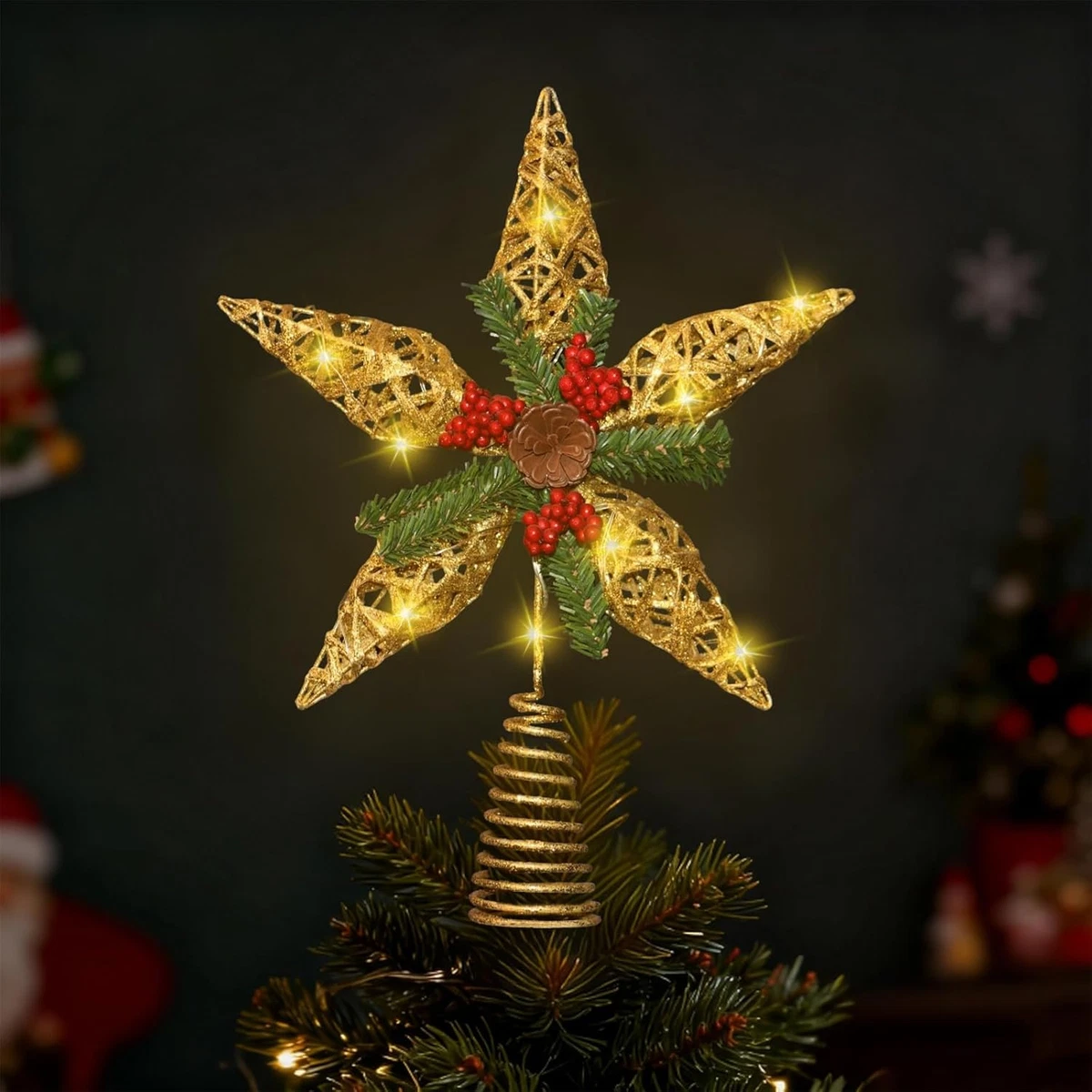 Stella Natale Albero, 24pcs Stelle Pendenti Natale, Decorazioni Stelle Pendenti, Addobbi Per L'Albero Di Natalia, Adatte Per Natalia Appese Ad Alberi Di Natalino, Caminetti, Finestre(Oro