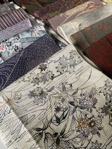 20pc Vtg Japanese Kimono Silk Fabric Remnants Lot Patchwork Craft Japan, 933 - Picture 5 of 7
