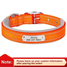 Reflective Nylon Dog Collar Custom Personalized Pet Name ID Tag Adjustable S-XL