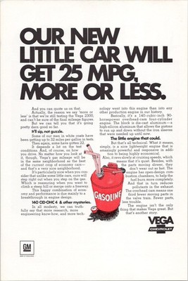 Chevrolet Vega 1970 Original Print Ad 25 MPG Engine Vintage Gasoline