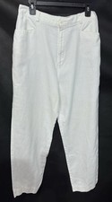 Liz Sport Vintage Style Crisp White Linen High Rise Pants w Pockets 14