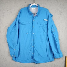 Columbia PFG Shirt Mens XL Blue Omni Shade Vented Fishing Preformance Pockets