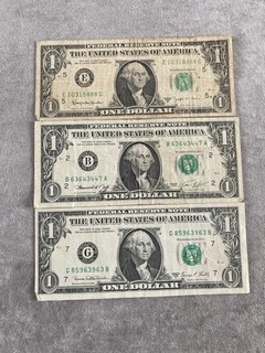 X3 USA One Dollar bill B63643447A G85963963B E10318888G (173)