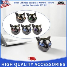 Black Cat Head Sculpture Marble Texture Healing Keepsake Gift US