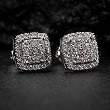 Cubo Cuadrado 3D Plata de Ley 925 Hip Hop Cubo 3D Circonita Helada Hip Hop Pendientes