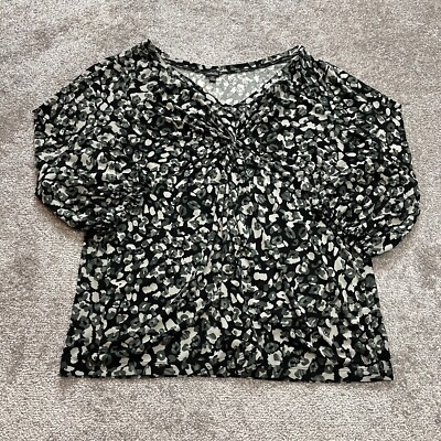 Rafaella Blouse Shirt Womens 1X Black Long Sleeve V Neck Bunched Chest Stretch