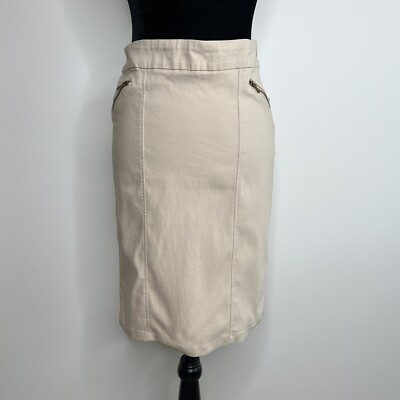 Sharagano Pencil Skirt Womens 6 Stretch Beige Zip Closure Knee Length NWT