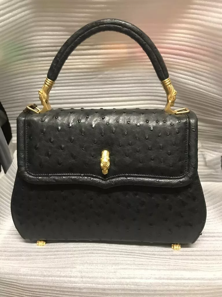 G. Corsini Top Quality Genuine Ostrich Italian Handbag Brand New Black Color