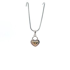 Sterlingsilber Zweifarbig .005ct Rund Natürlicher Diamant Herz Schloss Anhänger