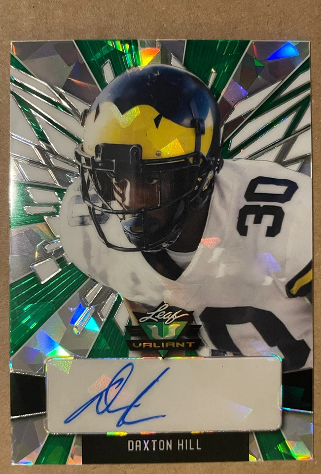 DAXTON HILL RC AUTO 2022 Leaf Valiant /30 Green Ice Michigan Bengals & Mosaic RC - Image 3 of 4