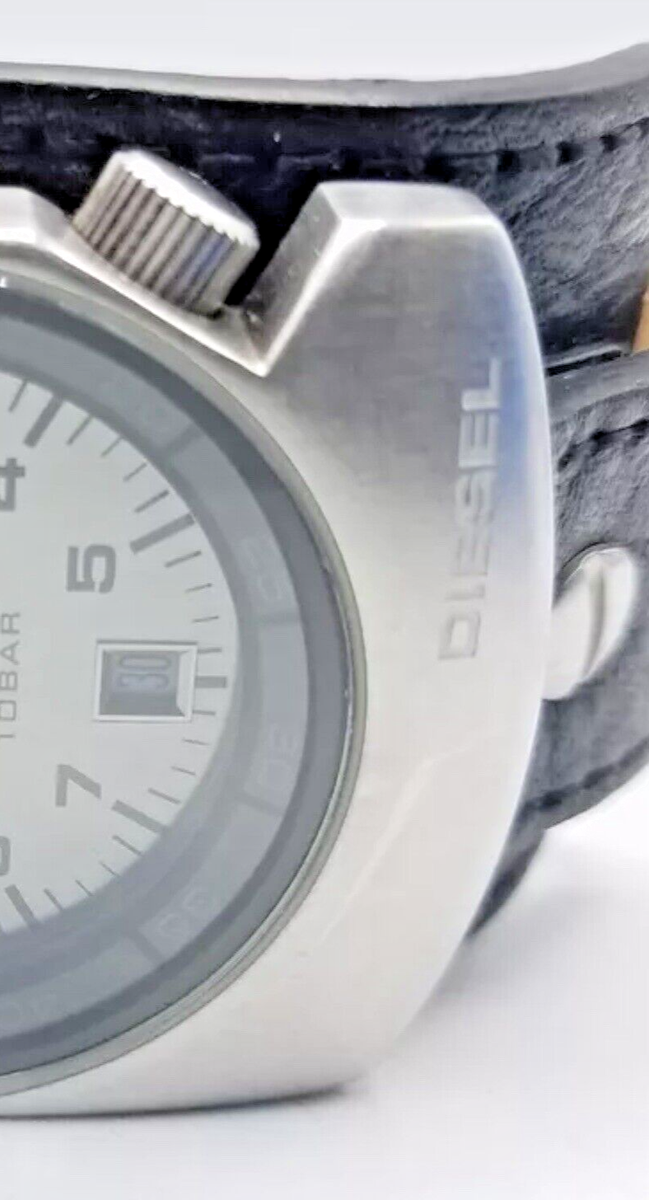 DIESEL ウォッチ レザー Authentic DIESEL Silver Watch Leather Band - Blackout Face