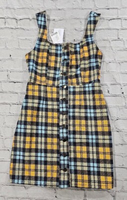 Urban Outfitters Plaid Button Up Jumper Dress WOMENS SIZE