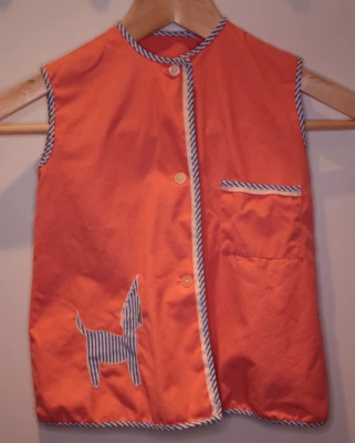 Kinder Kleid Schürze m. Tasche Pferd rosa blau weiß s. Maße * Dachbodenfund 70er - Bild 1 von 4