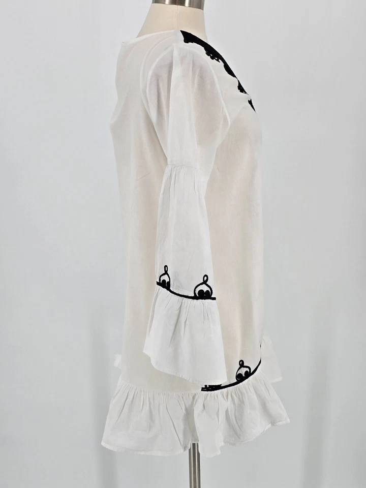 Debbie Katz South Beach M Blanco Cubrir 100% Algodón Túnica Boho Ropa de Playa Foto 3 de 4