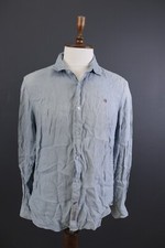 Men Napapijri Slim Linen Blue Long Sleeve Button Down Shirt Size XL
