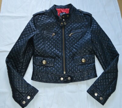 D&G Dolce Gabbana Black Quilted Leather Zip Bomber Biker Jacket