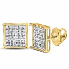 10k Yellow Gold Womens Round Diamond Square Cluster Earrings 1/4 Cttw