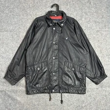 Vintage Peak Performance Jacket Mens Black Raincoat Collared Hooded Wet Look