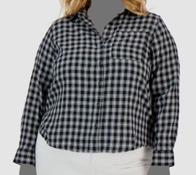 $50 Style & Co Women's Black White Cotton Plaid Perfect Shirt Plus Size 0X