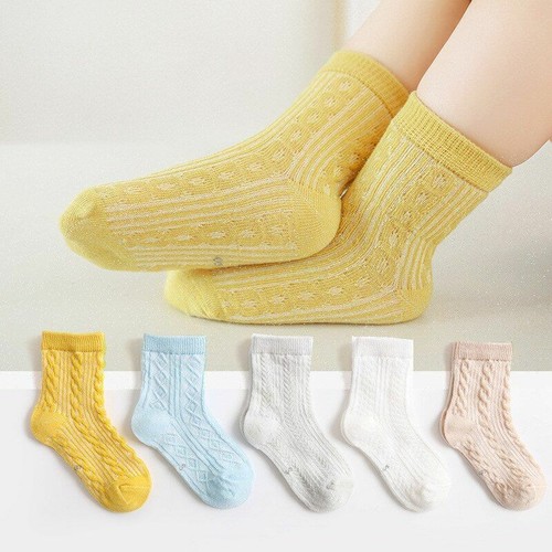 5 Pairs 1 - 12 Years Children's Socks Baby Boy Girl Cotton Mesh Breathable Wear - Picture 15 of 29