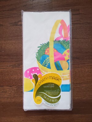 Vtg NEW Sealed Paper Easter Tablecloth Party Magic Neon Egg Basket 
