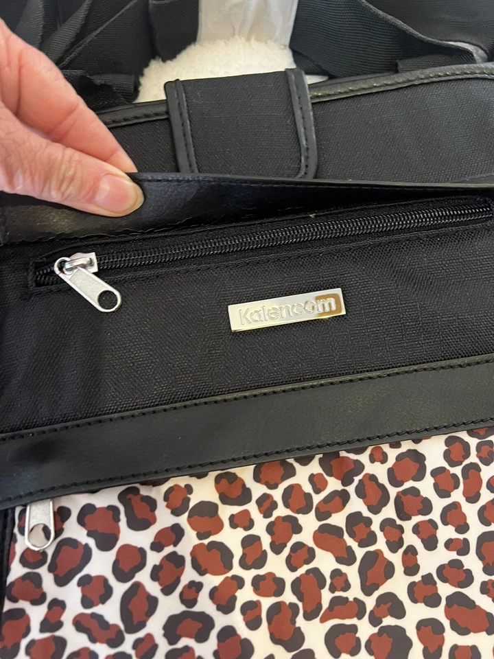 Kalencom Nola Tote Diaper Bag Large Leopard Print Black W/ Changing Pad & Pouch - Image 4 of 4