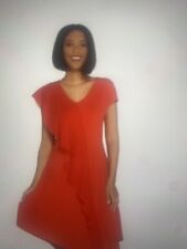 H by Halston Womens Midi Dress Sz LP Red Jet Set Jersey V-Neck Extended Shoulder