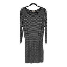 Michael Kors Striped Drop Waist Long Sleeve Rayon Dress Size Small Black White
