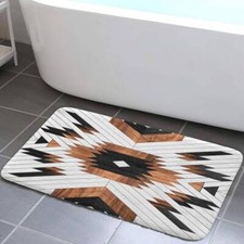 Gray Aztec Bath Mat Washable Soft Cozy Bathroom Floor Mat Carpet Absorbent Rugs