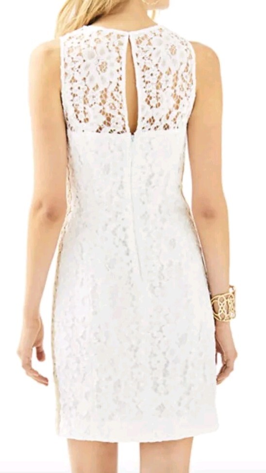 Lilly Pulitzer Mila White Corded Floral Lace Gold Side Lace Shift Dress  Size 2 | eBay