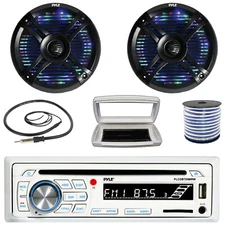 Pyle 1-DIN Bluetooth Marine CD Receiver W/Cover, 2x 6.5" 250W Max Dual Speakers