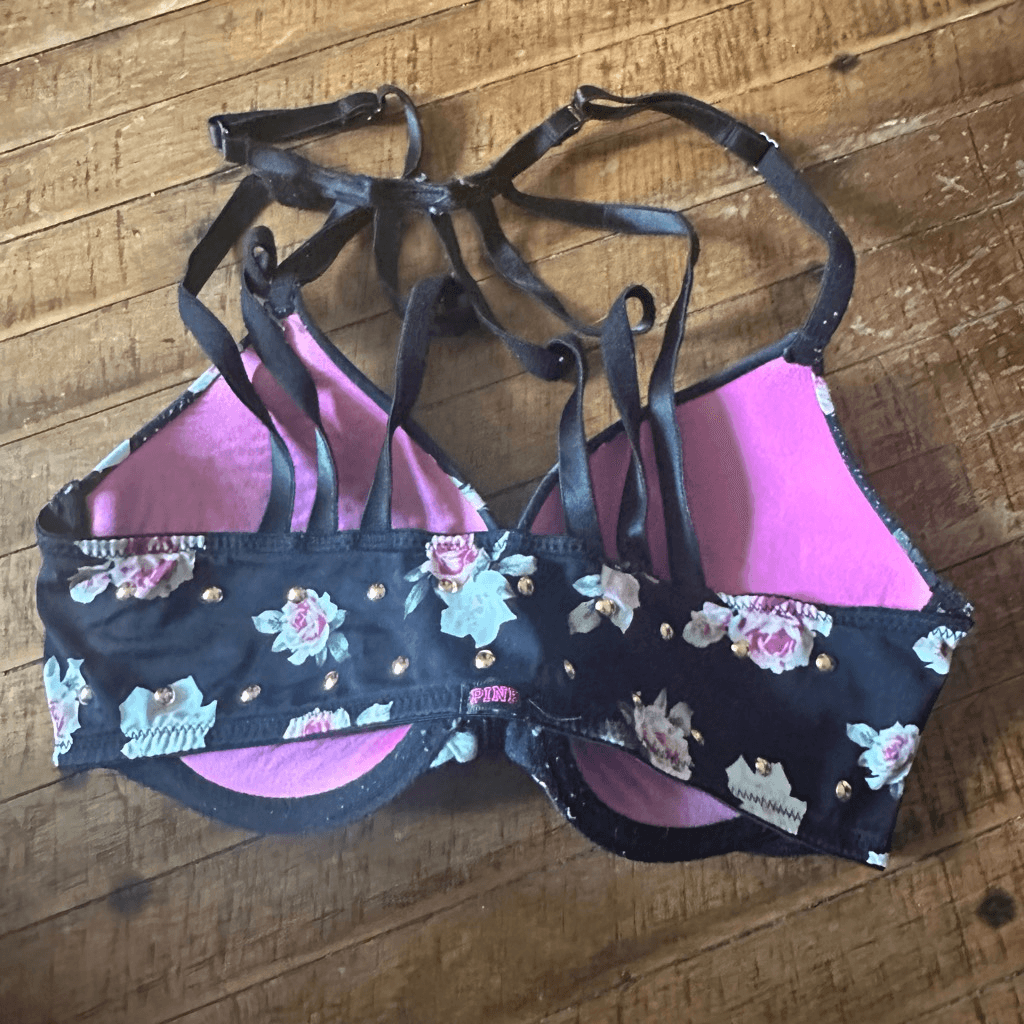 Victoria's Secret black roses strappy 32D front clasp bra | eBay