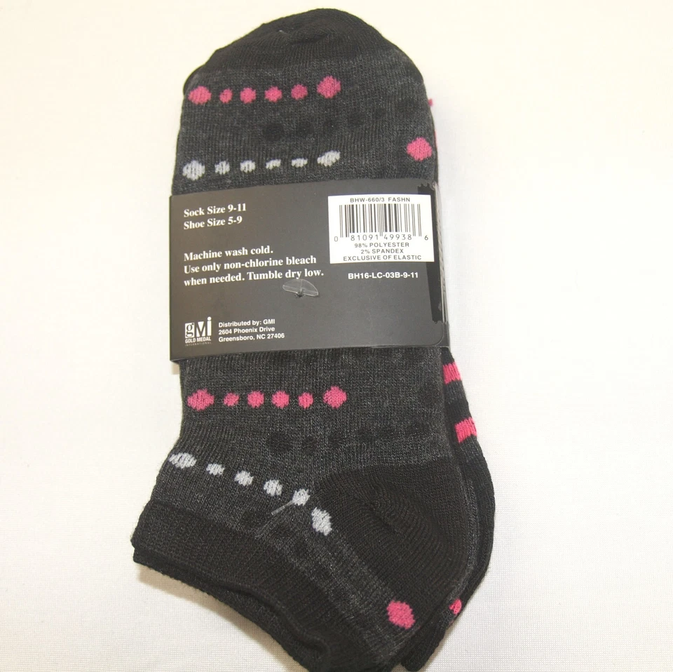 Beverly Hills Polo Club 3 pares de calcetines tobilleros para mujer rosa y negro NUEVO Foto 4 de 4