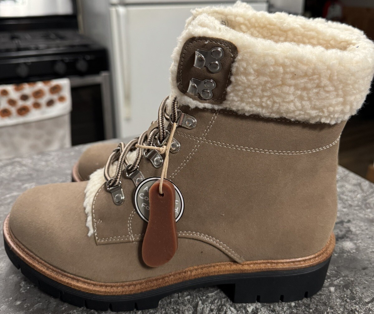 SAOLA Stivali da combattimento Mia donna Regis sherpa bordo suola a strappo stringati tortora taglia 10