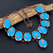 Turquoise Handmade Gemstones Copper Electroformed Necklace For Thanksgiving