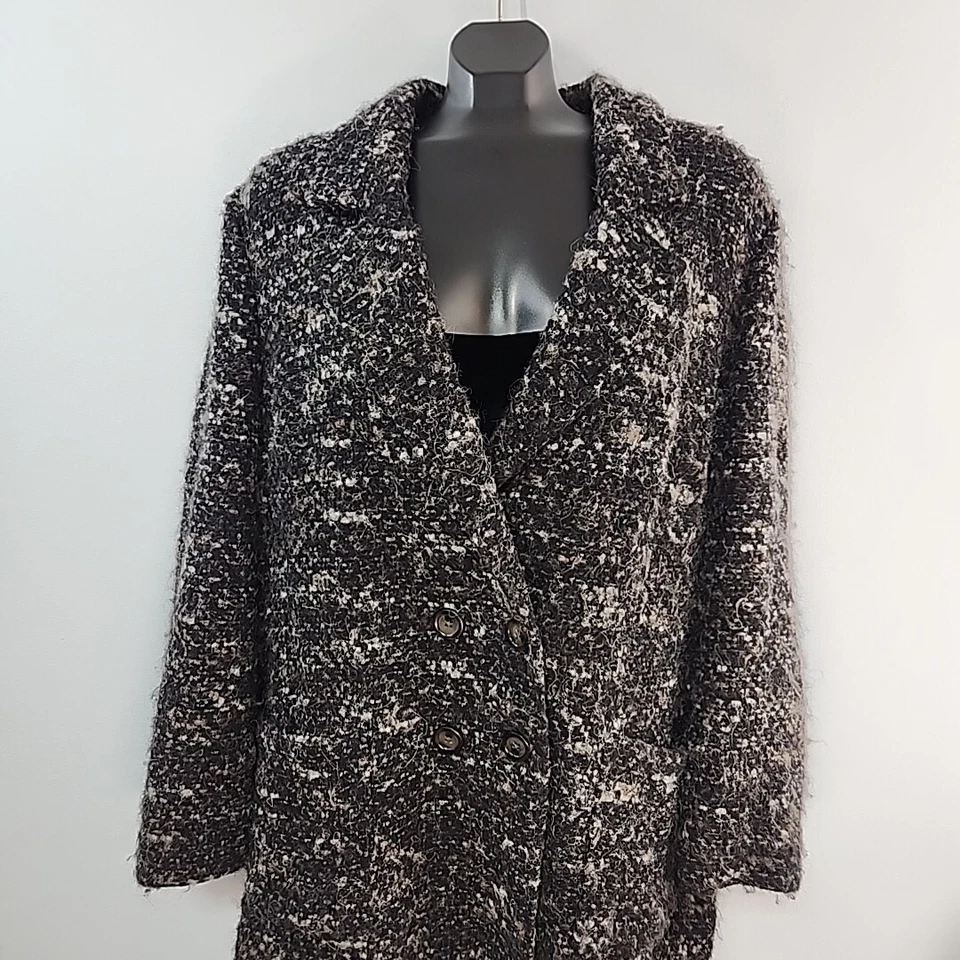 J Jill куртка Blazer букл серый черный размер XL шерстяная смесь с подкладкой двойной груди - Изображение 3 из 4