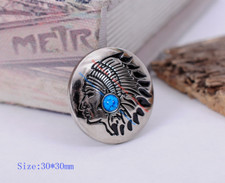 10PC 30MM SOUTHWEST INDIAN HEAD TURQUOISE Silver SCREW BACK LEATHERCRAFT CONCHOS