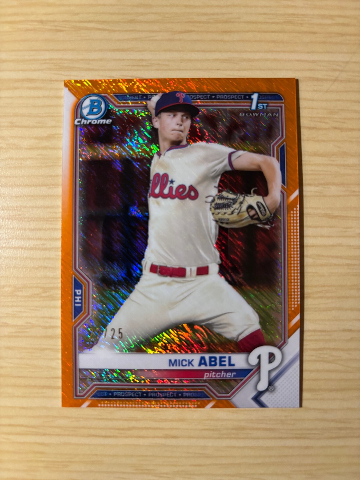 2021 Bowman Chrome MICK ABEL 1st Orange Refractor #21/25 PHILLIES RC SSP Sharp!
