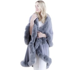 Gray Faux Fur Cape Faux Wedding Party Cape Winter Double Layer Cape
