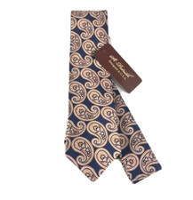 St. Patrick Men's Tie Hanky 2 Piece Set Navy Blue Orange Silver Paisley Classic