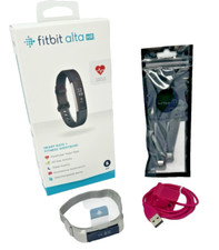 Fitbit Alta HR Steel Silver Band Silver FB406 Charger in Box Xtra Band WORKING