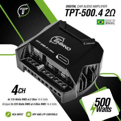 4x Timpano TPT-ST3 BLACK Tweeters + TPT-500.4 2 Ohm Compact 4