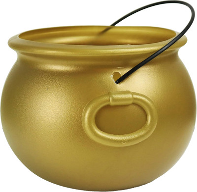 8'' Gold Cauldron Kettle for St Patrick Day, Mardi Gras, Halloween, Pot of Gold P