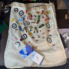 Vintage Fabric Shopping Bag with Loads of Badges and Pins