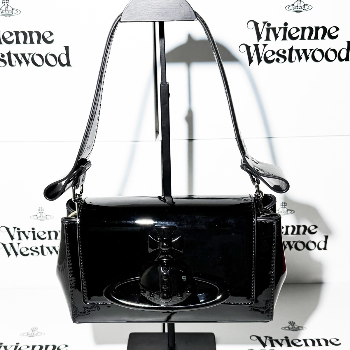 Vivienne Westwood Hazel Medium Shoulder Bag Patent Leather Black F