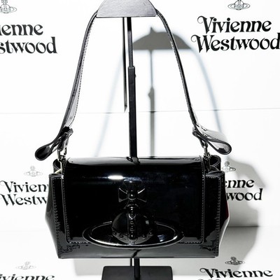 Vivienne Westwood Hazel Medium Shoulder Bag Patent Leather Black F