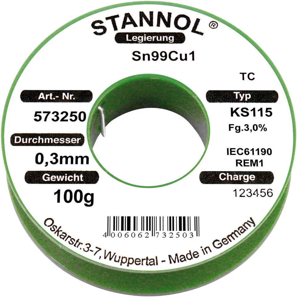 Stannol 573252 Lötdraht Sn99Cu1 KS115 3.0% 0.7mm 100g - Bild 1 von 1