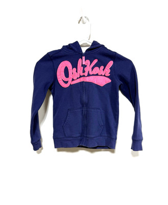 OshKosh B gosh Unisex Kid's Zip Hoodie Navy Blue Pink Logo Size 8 Fun Kidcore