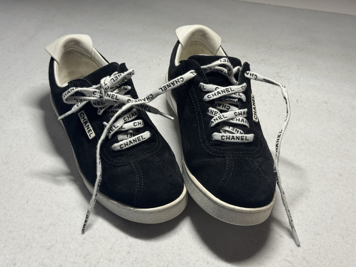 CHANEL Coco Mark Black White Logo Lace Up Low Top Sneakers G34085